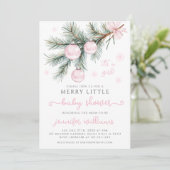 Roze Kerst Winter Ornamenten Baby Meisje Douche Kaart (Staand voorkant)