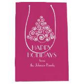 Roze Kerst Wit Kerstboom Bericht Medium Cadeauzakje (Voorkant)