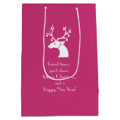 Roze Kerst Wit Rendier Gepersonaliseerde Bericht Medium Cadeauzakje (Achterkant)