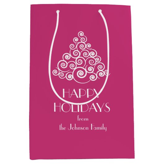 Roze Kerst Witte Kerstboom Bericht Medium Cadeauzakje (Voorkant)