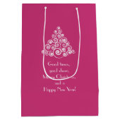 Roze Kerst Witte Kerstboom Bericht Medium Cadeauzakje (Achterkant)