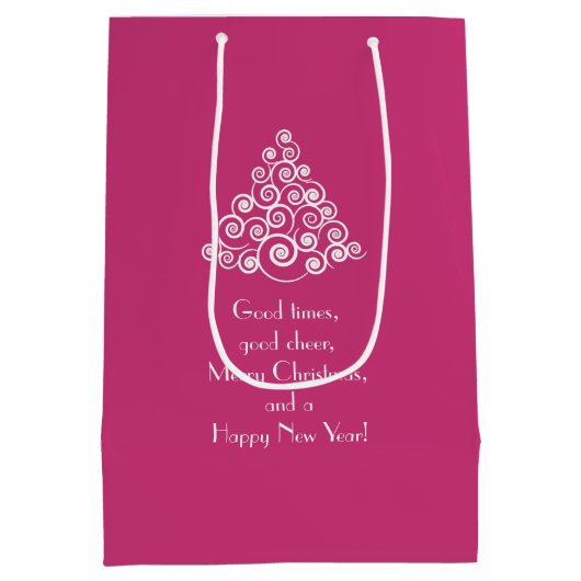 Roze Kerst Witte Kerstboom Bericht Medium Cadeauzakje (Achterkant)