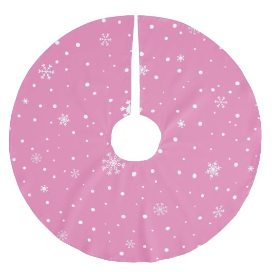 Roze Kerst Witte Sneeuwvlokken & Polka Dots Kerstboom Rok (Voorkant)