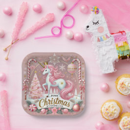 Roze Kerst Wonderland Eenhoorn  Papieren Bordje