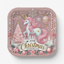 Roze Kerst Wonderland Eenhoorn Papieren Bordje