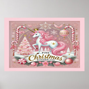Roze Kerst Wonderland Eenhoorn Poster
