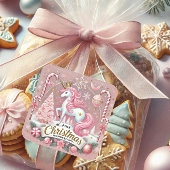Roze Kerst Wonderland Eenhoorn Vierkante Sticker