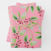 Roze Kerst Wrapping Papier Unieke Waterverf Inpakpapier Vel (In situ)