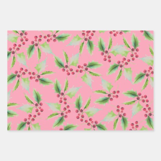 Roze Kerst Wrapping Papier Unieke Waterverf Inpakpapier Vel (Voorkant)