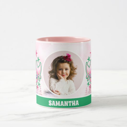 Roze Kerst Zeemeermin Kinder Foto Hot Chocolate Mok (Midden)