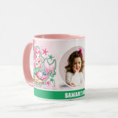 Roze Kerst Zeemeermin Kinder Foto Hot Chocolate Mok (Voorkant links)