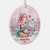Roze Kerst Zeemeermin Kinder Foto Ornament (Rechts)