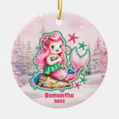Roze Kerst Zeemeermin Kinder Foto Ornament (Voorkant)