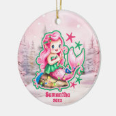 Roze Kerst Zeemeermin Kinder Foto Ornament (Links)