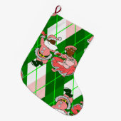 roze kerst zwarte kerstman vrouw geruit  grote kerstsok (Voorkant (Hangend))