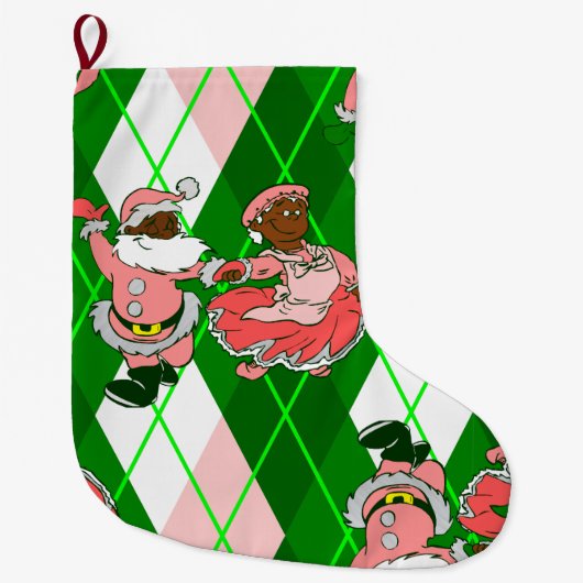roze kerst zwarte kerstman vrouw geruit  grote kerstsok (Voorkant)