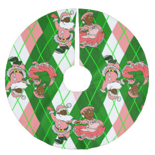 roze kerst zwarte kerstman vrouw kariert kerstboom rok