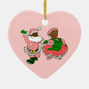 roze kerst zwarte kerstman vrouw keramisch ornament