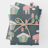 Roze kerstavenstad inpakpapier vel (In situ)