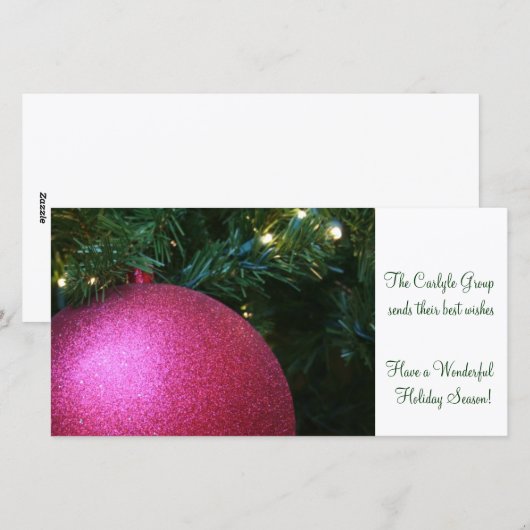 Roze kerstbal feestdagenkaart (Voorkant / Achterkant)