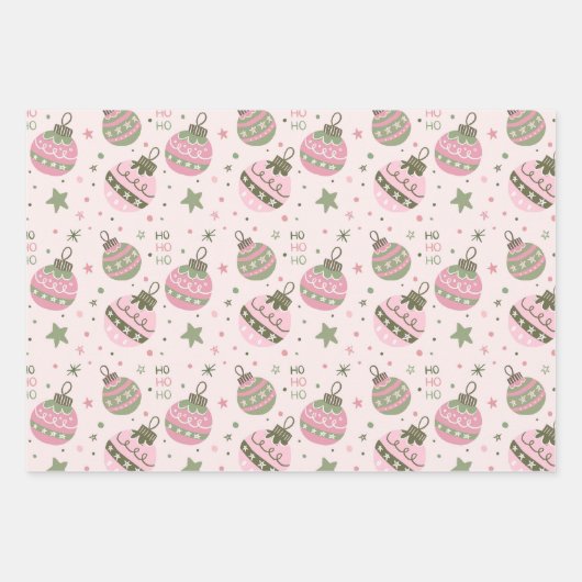 Roze Kerstbal Inpakpapier Vel (Voorkant)