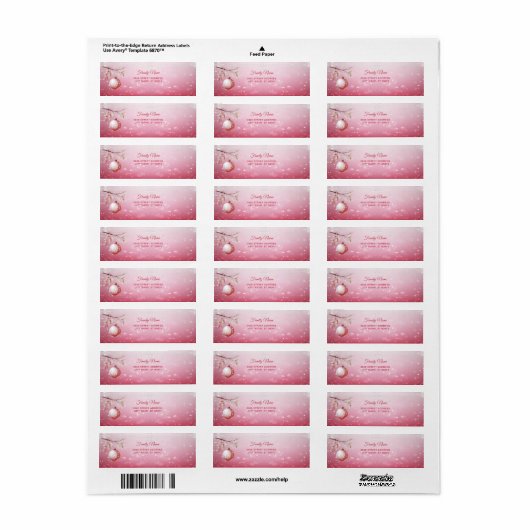Roze Kerstbal Retour Adres Label (Full Sheet)