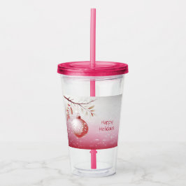 Roze Kerstbal Vakantie Acryl Tumbler Acryl Drinkbeker