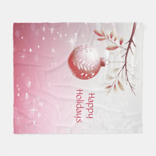 Roze Kerstbal Vakantie Fleece Deken (Voorkant (Horizontaal))