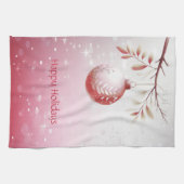 Roze Kerstbal Vakantie Keuken Handdoek (Horizontaal)