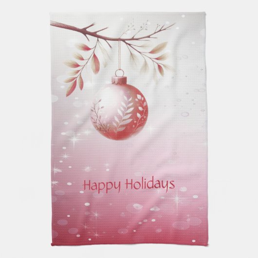 Roze Kerstbal Vakantie Keuken Handdoek (Verticaal)