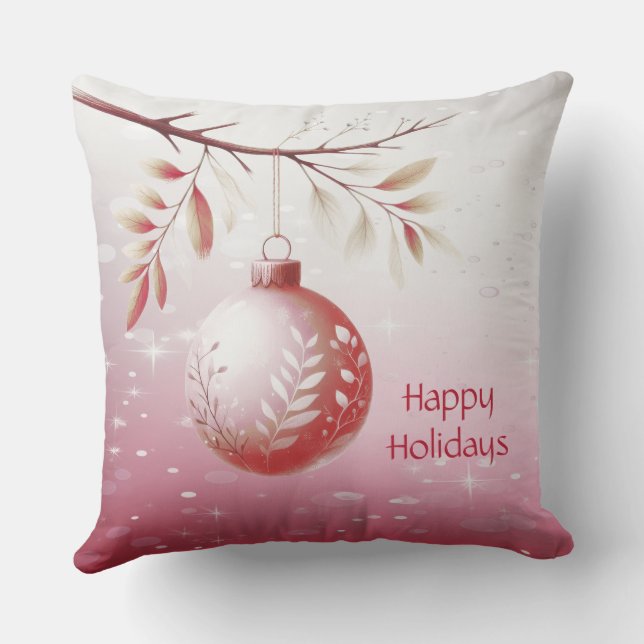 Roze Kerstbal Vakantie Worp Kussen (Achterkant)