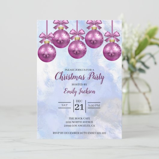 Roze kerstballen kaart (Staand voorkant)