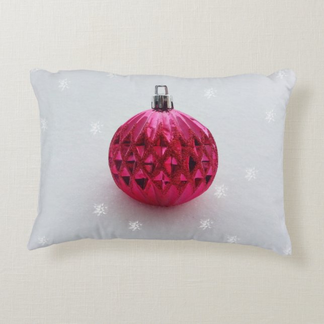 Roze kerstbaubel decoratief kussen (Achterkant)