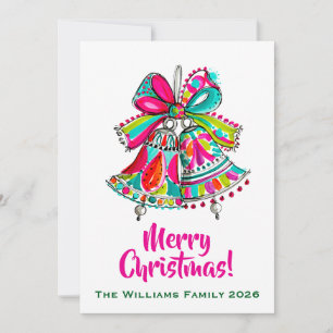 Roze Kerstbellen Boho Feestdagenkaart