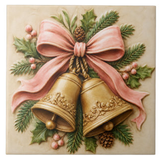 Roze Kerstbellen met Coquette Strik Tegeltje