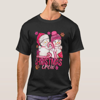 Roze Kerstbemanning Sneeuwman Met Candy Cane Xmas  T-shirt