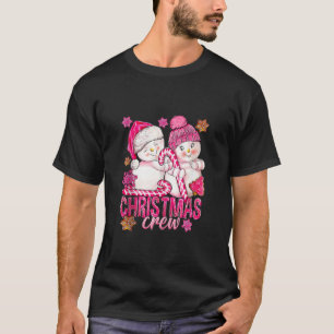 Roze Kerstbemanning Sneeuwman Met Candy Cane Xmas  T-shirt