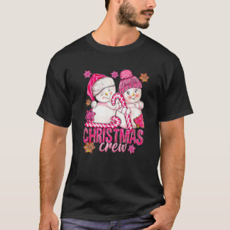 Roze Kerstbemanning Sneeuwman Met Candy Cane Xmas  T-shirt