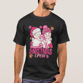 Roze Kerstbemanning Sneeuwman Met Candy Cane Xmas  T-shirt