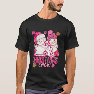 Roze Kerstbemanning Sneeuwman Met Candy Cane Xmas  T-shirt