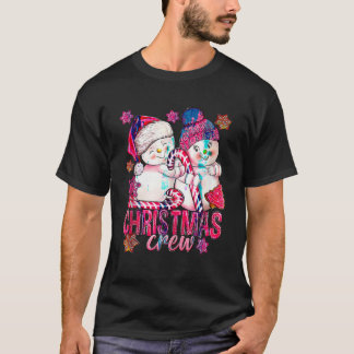 Roze Kerstbemanning Sneeuwman Met Candy Cane Xmas  T-shirt