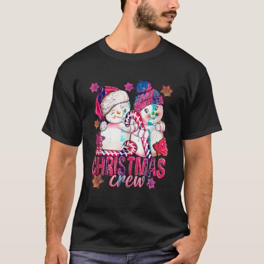 Roze Kerstbemanning Sneeuwman Met Candy Cane Xmas  T-shirt (Voorkant)