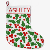 Roze kerstbessenpatroon, groen, groen grote kerstsok (Voorkant)