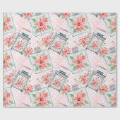 Roze kerstbloemen cadeaupapier (Vlak)