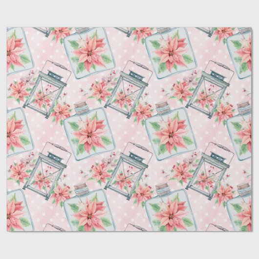 Roze kerstbloemen cadeaupapier (Vlak)