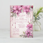 Roze Kerstbloemen Jaarlijks Kerstfeest Kaart (Staand voorkant)