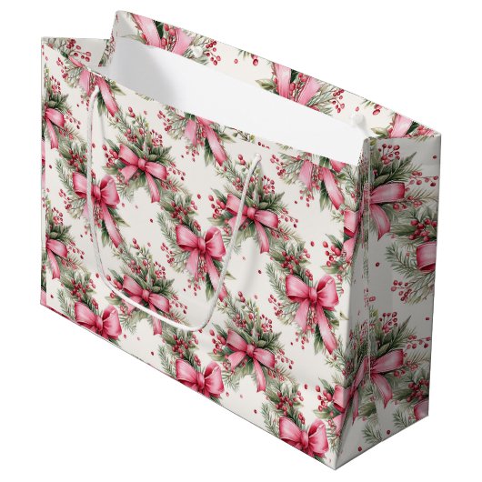 Roze kerstbogen groot cadeauzakje (Voorkant Gekanteld)