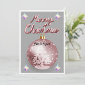 Roze kerstbol  feestdagenkaart (Staand voorkant)