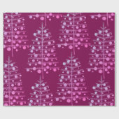 Roze kerstbomen Beladen Ornamenten Franse pruim Cadeaupapier (Vlak)