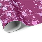 Roze kerstbomen Beladen Ornamenten Franse pruim Cadeaupapier (Rol Hoek)